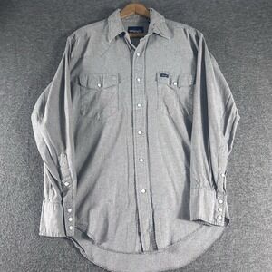 Wrangler Shirt Mens Size Medium Gray Pearl Snap Western Long Sleeve Cowboy Work